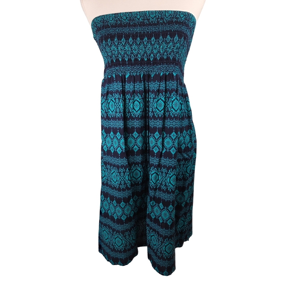 George Teal and Navy Printed Strapless Dress